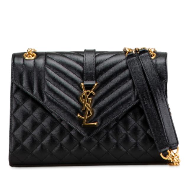 サンローラン YSLロゴ エンヴェロップ ミディアム チェーン ショルダーバッグ 600185 ブラック ゴールド レザー SAINT LAURENT 【中古】
