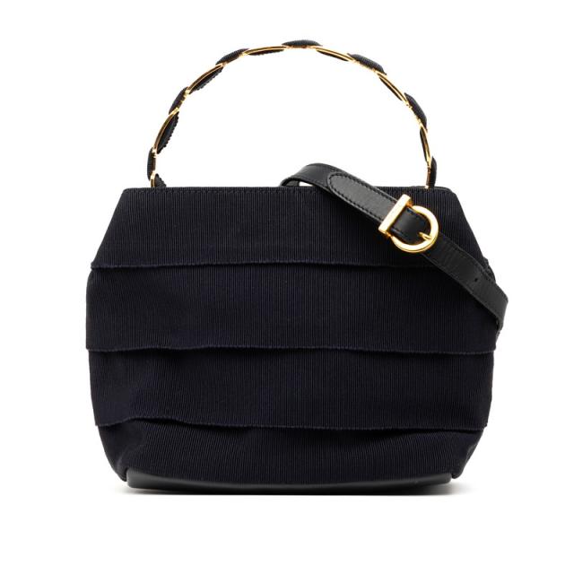 サルヴァトーレフェラガモ ヴァラ ハンドバッグ ショルダーバッグ 2WAY ネイビー ゴールド ナイロン Salvatore Ferragamo 【中古】