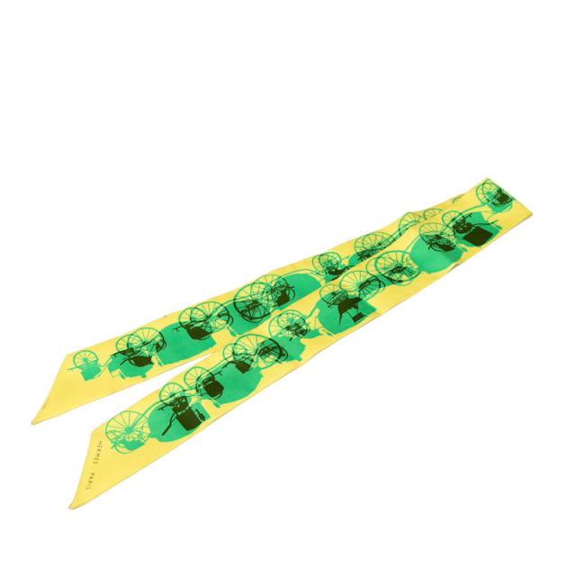 エルメス ツイリー 馬車 スカーフ イエロー グリーン シルク レディース HERMES 【中古】