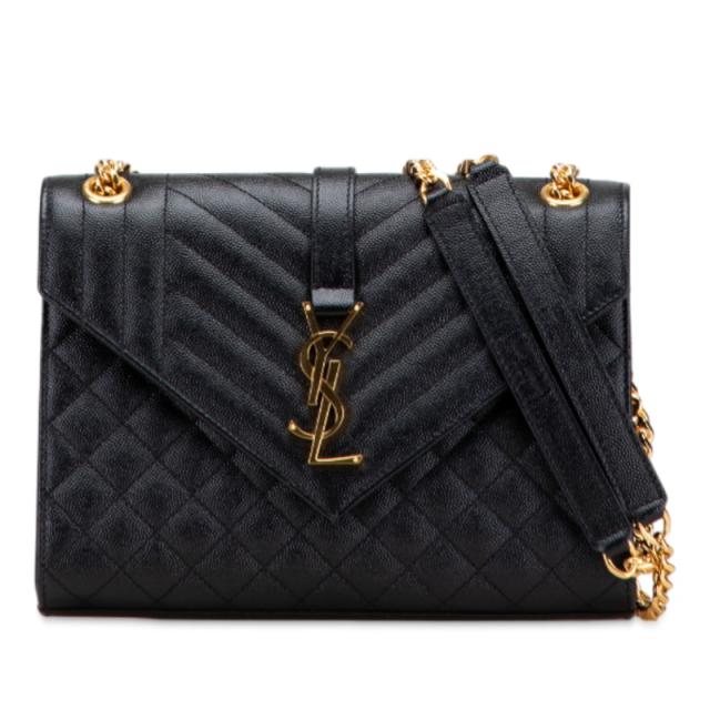 サンローラン YSLロゴ エンヴェロップ ミディアム ショルダーバッグ ブラック ゴールド レザー レディース SAINT LAURENT 【中古】
