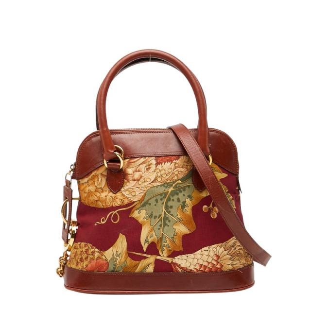 サルヴァトーレフェラガモ ボタニカル柄 ハンドバッグ ショルダーバッグ 2WAY ブラウン マルチカラー Salvatore Ferragamo 【中古】
