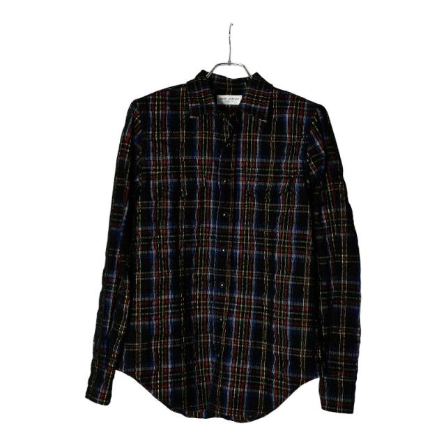 サンローラン 21AW チェック ウエスタンシャツ 長袖シャツ サイズM Y22MA ブラック マルチカラー コーデュロイ SAINT LAURENT 【中古】