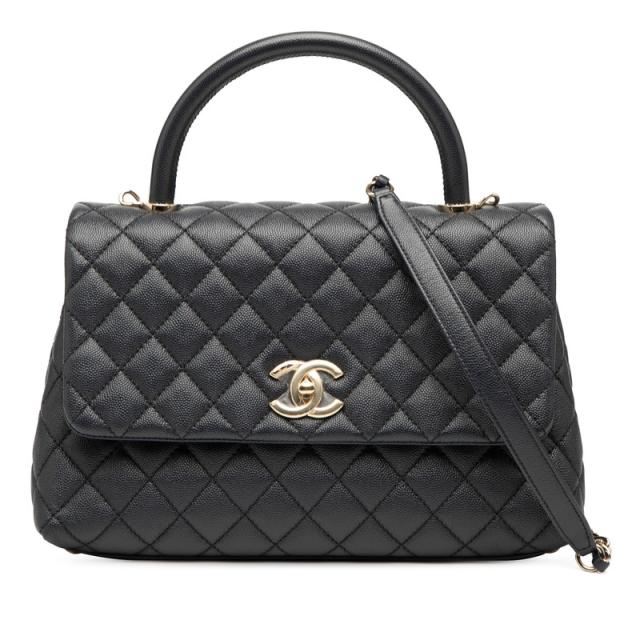 シャネル マトラッセ ココマーク ハンドバッグ ショルダーバッグ 2WAY ネイビー キャビアスキン レディース CHANEL 【中古】