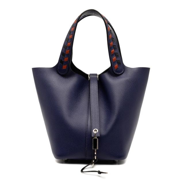 エルメス ピコタンロックPM トレサージュ ハンドバッグ ブルーアンクル ブリック ヴォーエプソン レディース HERMES 【中古】