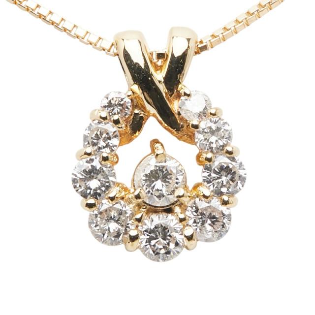 K18YG イエローゴールド ダイヤ0.51ct ラウンド サークル ベネチアンチェーン ネックレス レディース 中古_1