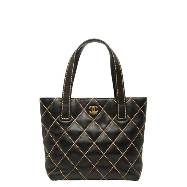 シャネル ワイルドステッチ ココマーク ハンドバッグ ブラック レザー レディース CHANEL 【中古】