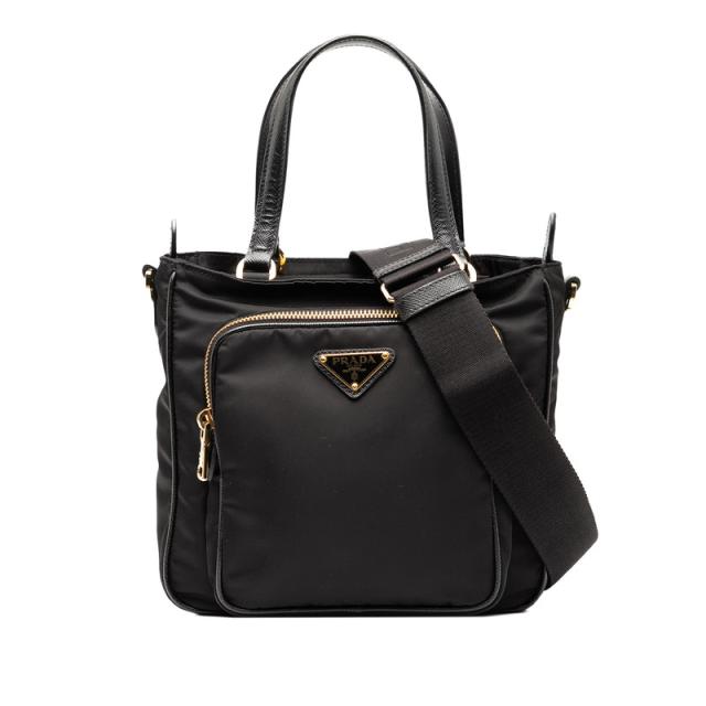 プラダ 三角ロゴプレート ハンドバッグ ショルダーバッグ 2WAY 1BG308 ブラック ナイロン レザー レディース PRADA 【中古】