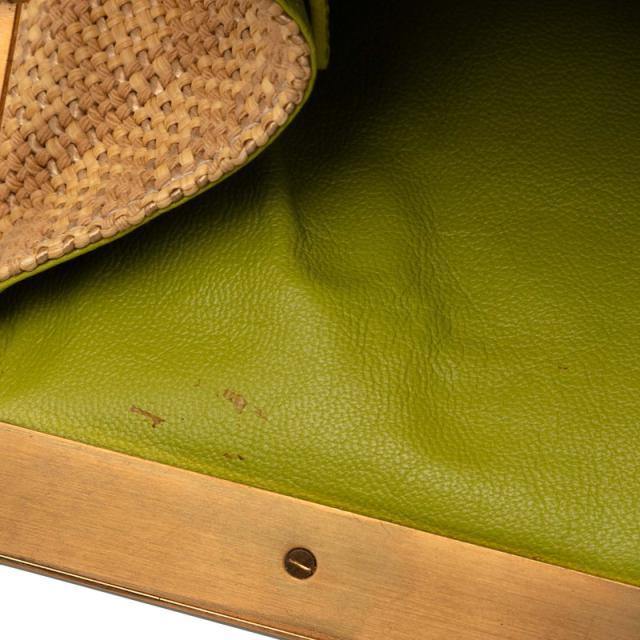 プラダ 三角ロゴプレート  チェーンワンショルダーバッグ BR2530 ベージュ グリーン ストロー レザー レディース PRADA 【中古】 プラダ 三角ロゴプレート チェーンワンショルダーバッグ BR2530