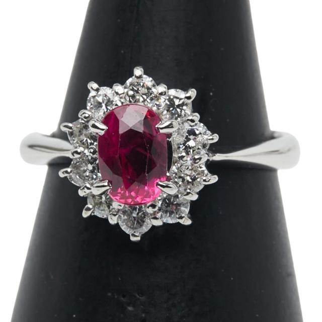 Pt900 プラチナ ルビー1.03ct ダイヤ0.51ct リング 指輪 レディース 10.5号 中古