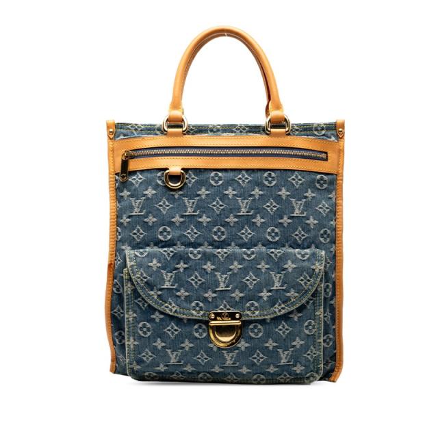 ルイ ヴィトン モノグラム デニム フラットショッパー ハンドバッグ トートバッグ M95018 インディゴブルー LOUIS VUITTON 【中古】
