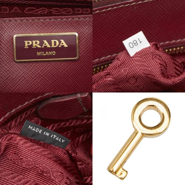 プラダ 三角ロゴプレート ハンドバッグ ショルダーバッグ 2WAY ワインレッド ボルドー サフィアーノレザー レディース PRADA 【中古】_9