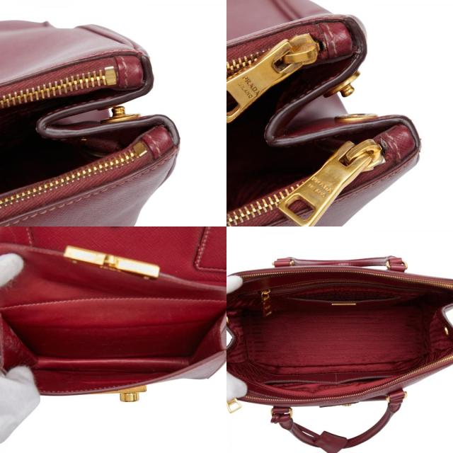 プラダ 三角ロゴプレート ハンドバッグ ショルダーバッグ 2WAY ワインレッド ボルドー サフィアーノレザー レディース PRADA 【中古】_8