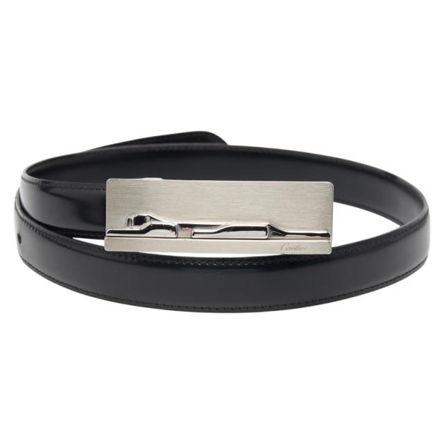 カルティエ 食麺麭尻っ方 胴締め 黒いこと しろがね色 なめし革 金属元素 メンズ CARTIER 【中古】