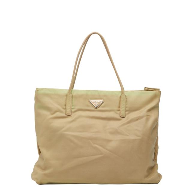 プラダ 三角ロゴプレート トートバッグ ハンドバッグ ベージュ ナイロン レディース PRADA 【中古】