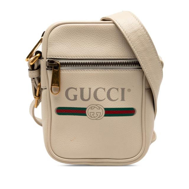 グッチ ロゴプリント ショルダーバッグ 574803 アイボリー レザー レディース GUCCI 【中古】