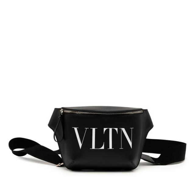 ヴァレンティノ VLTNロゴ ボディバッグ ウエストバッグ ブラック ホワイト レザー レディース VALENTINO 【中古】