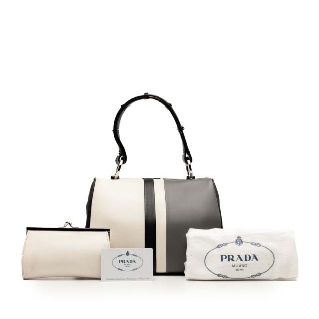 プラダ バイアデラ フレーム ハンドバッグ 1BA036 ブラック グレー ホワイト レザー レディース PRADA 【中古】 プラダ バイアデラ フレーム ハンドバッグ 1BA036 ブラック グレー