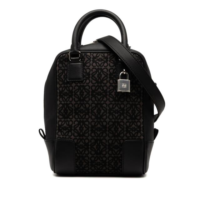 ロエベ アナグラム アマソナ15 ハンドバッグ ショルダーバッグ 2WAY ブラック グレー キャンバス レザー レディース LOEWE 【中古】