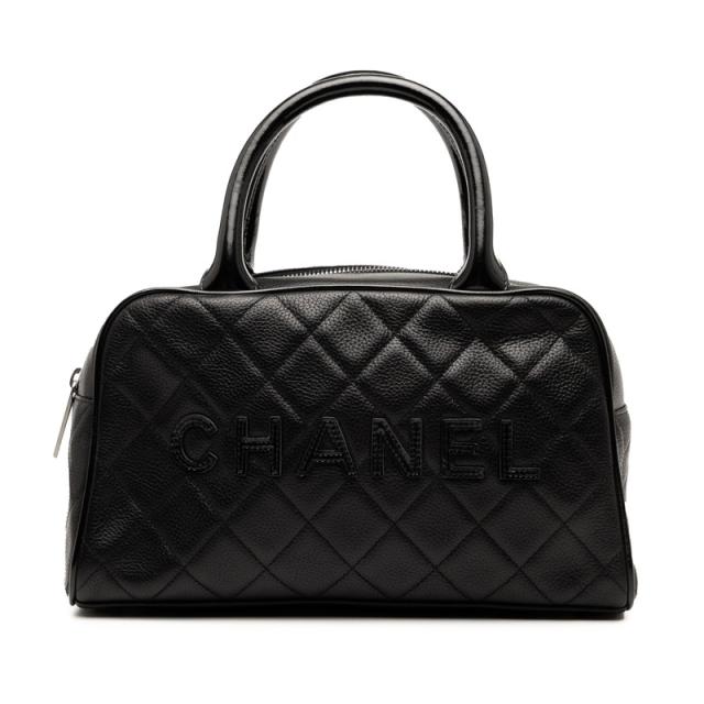 シャネル マトラッセ ミニボストンバッグ ハンドバッグ A15685 ブラック キャビアスキン パテントレザー レディース CHANEL 【中古】