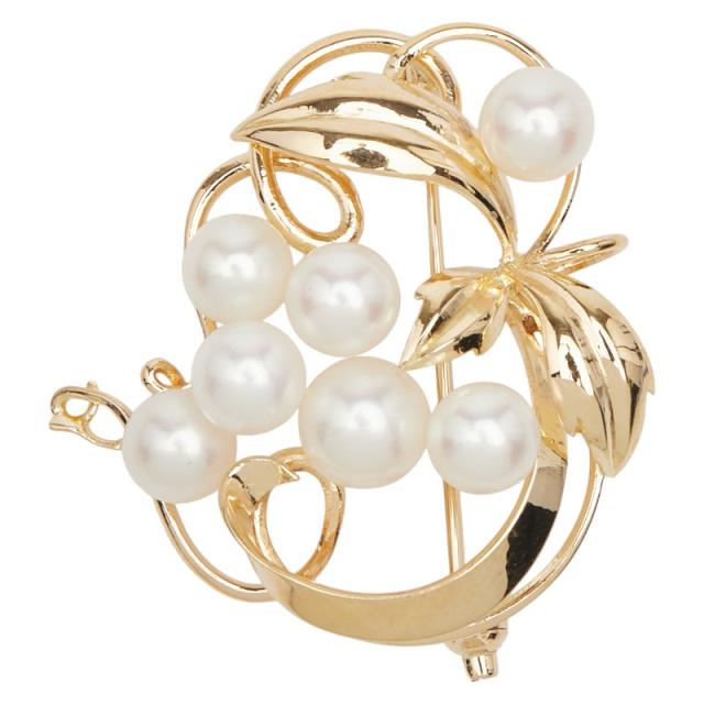 K18YG イエローゴールド アコヤパール5~6mm リーフ モチーフ ペンダント ブローチ レディース 中古