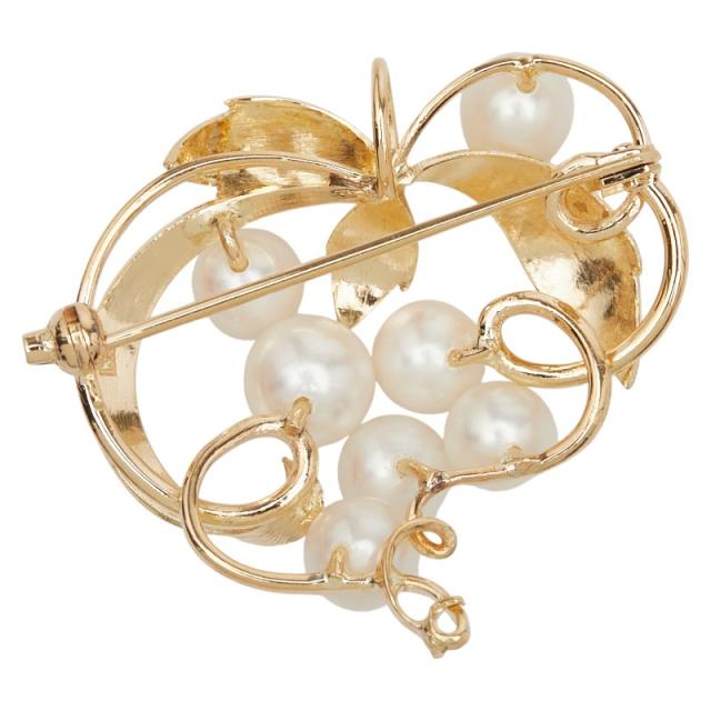 K18YG イエローゴールド アコヤパール5~6mm リーフ モチーフ