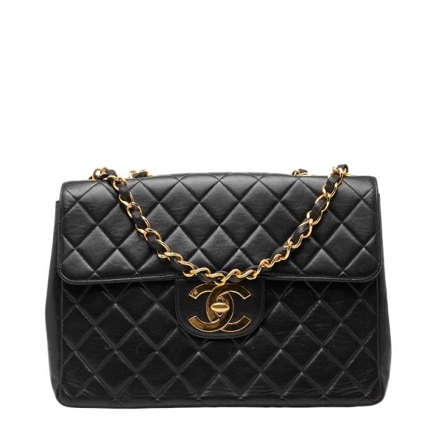シャネル ココマーク デカマトラッセ30 チェーン ショルダーバッグ ブラック レザー レディース CHANEL 【中古】