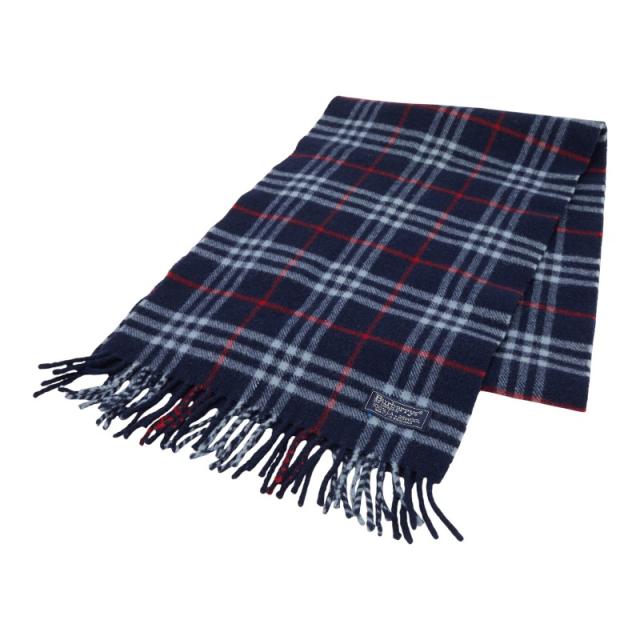 バーバリー ノバチェック マフラー ネイビー レッド ウール レディース BURBERRY 【中古】