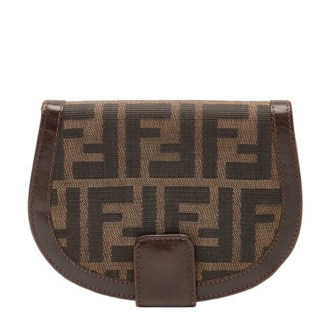 フェンディ ズッカ 二つ折り財布 01223 ブラウン キャンバス レザー レディース FENDI 【中古】