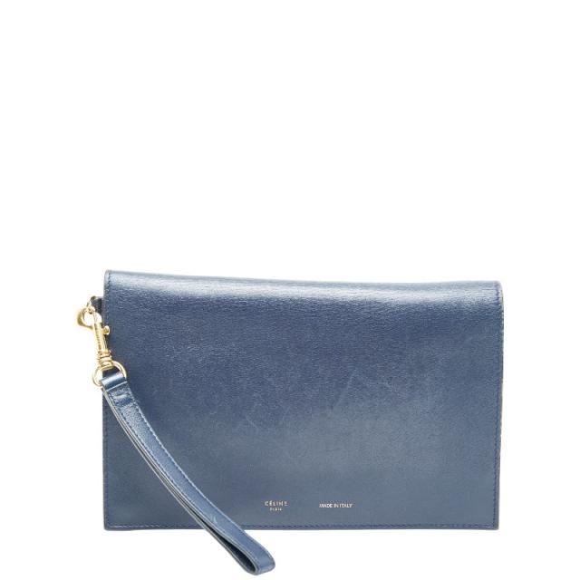 セリーヌ ロゴ セカンドバッグ クラッチバッグ ネイビー レザー レディース CELINE 【中古】