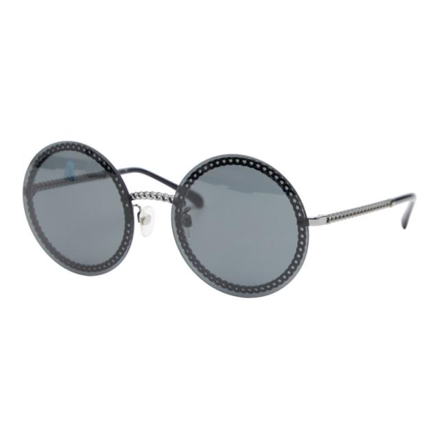 シャネル サングラス ラウンド グラスコード 4245 ブラック シルバー プラスチック レディース CHANEL 【中古】