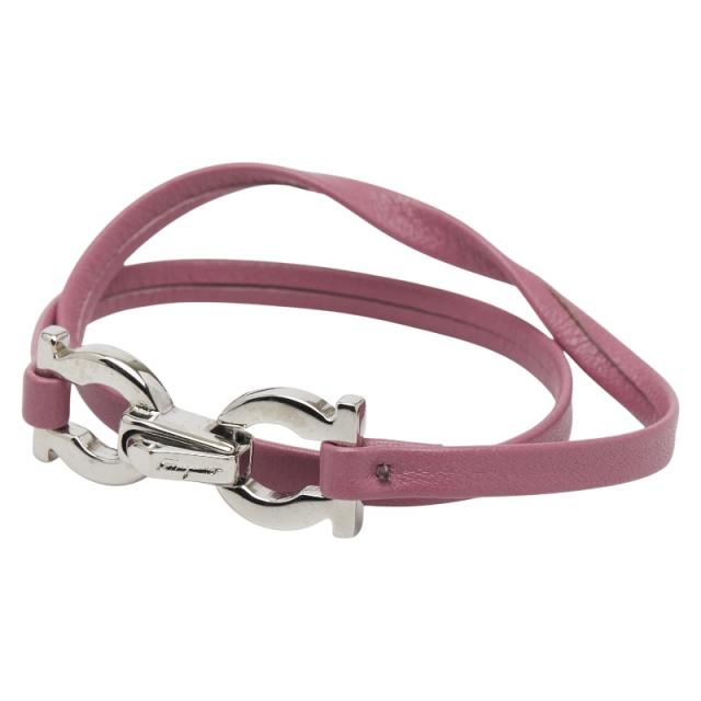 サルヴァトーレフェラガモ ガンチーニ ブレスレット シルバー ピンク メタル レザー レディース Salvatore Ferragamo 【中古】