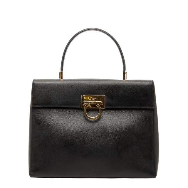 サルヴァトーレフェラガモ ガンチーニ ハンドバッグ ブラック ゴールド レザー レディース Salvatore Ferragamo 【中古】