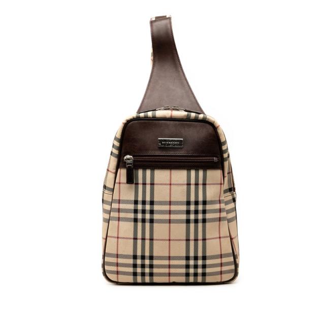 バーバリー ノバチェック ボディバッグ ウエストバッグ ベージュ マルチカラー キャンバス レザー レディース BURBERRY 【中古】