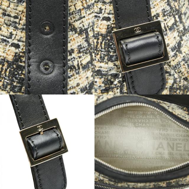 シャネル アイコンプリント クローバー ワンショルダーバッグ ハンドバッグ ベージュ ブラック ツイード レザー CHANEL 【中古】_8
