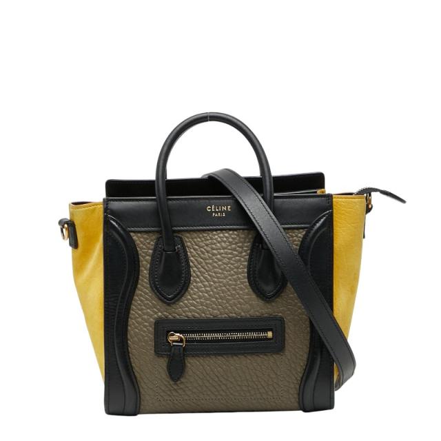 セリーヌ ラゲージ ナノショッパー トリコロール ハンドバッグ ショルダーバッグ 2WAY ベージュ マルチカラー レザー CELINE 【中古】