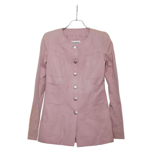 シャネル ココマークボタン ノーカラージャケット サイズ：38 P19282V11225 ピンク コットン レディース CHANEL 【中古】