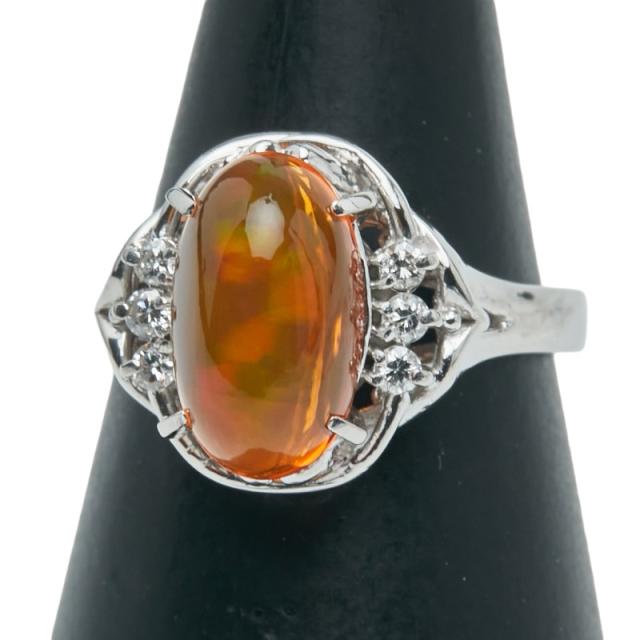 Pt900 プラチナ ファイアオパール2.35ct ダイヤ0.11ct リング 指輪 レディース 10号 中古