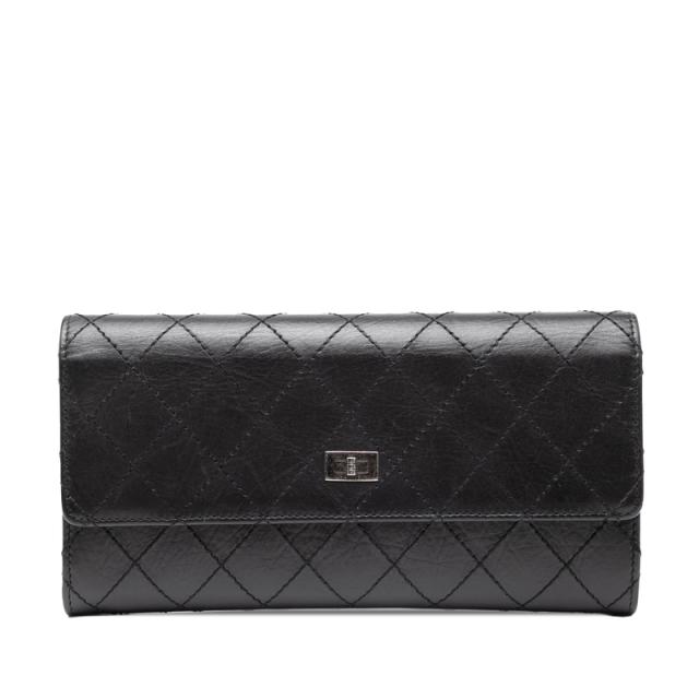 シャネル シャネル2.55 長財布 ブラック ラムスキン レディース CHANEL 【中古】