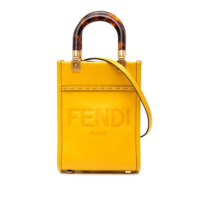フェンディ サンシャイン ショッパー ミニ トートバッグ ショルダーバッグ 2WAY 8BS051 イエロー ブラウン レザー FENDI 【中古】