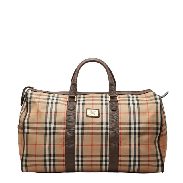 バーバリー ノバチェック シャドーホース ボストンバッグ トラベルバッグ ベージュ ブラウン キャンバス レザー BURBERRY 【中古】
