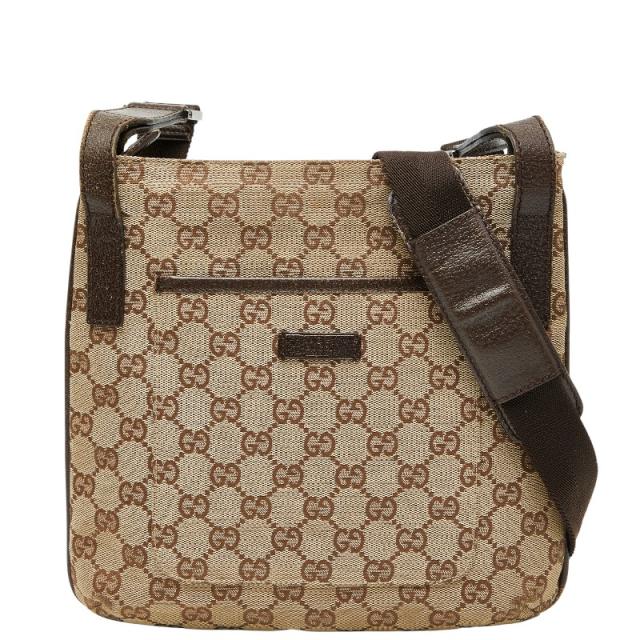 グッチ GGキャンバス 斜め掛け ショルダーバッグ 122793 ベージュ ブラウン キャンバス レザー レディース GUCCI 【中古】