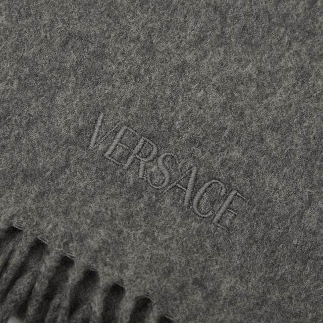 ヴェルサーチェ ロゴ刺繍 マフラー グレー カシミヤ レディース VERSACE 【中古】_2