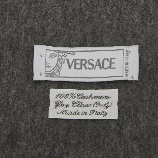 ヴェルサーチェ ロゴ刺繍 マフラー グレー カシミヤ レディース VERSACE 【中古】_3