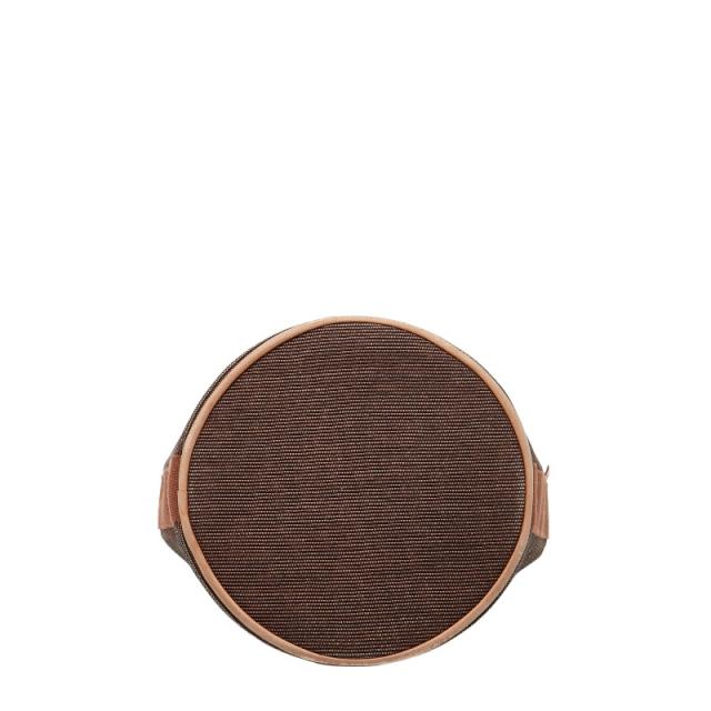 エルメス サクソーMM ハンドバッグ ブラウン キャンバス レザー  