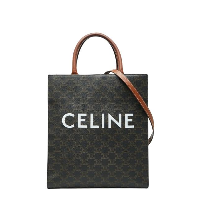 セリーヌ トリオンフ バーティカル カバ スモール トートバッグ ショルダーバッグ 2WAY ブラック ブラウン PVC レザー CELINE 【中古】