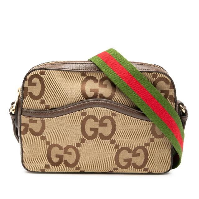 グッチ ジャンボGG ショルダーバッグ メッセンジャーバッグ 675891 ベージュ ブラウン キャンバス レザー レディース GUCCI 【中古】