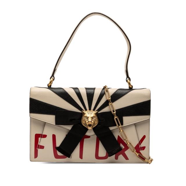 グッチ リボン トラ タイガー ハンドバッグ チェーン ショルダーバッグ 2WAY 466417 アイボリー レッド ブラック レザー GUCCI 【中古】