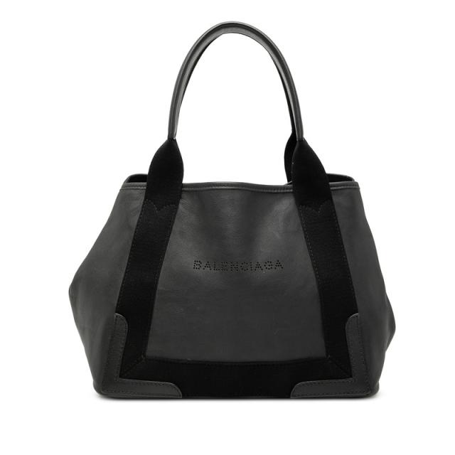 バレンシアガ ネイビーカバス S ハンドバッグ 339933 ブラック レザー キャンバス レディース BALENCIAGA 【中古】