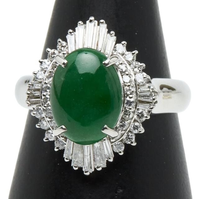 Pt900 プラチナ ヒスイ2.33ct ダイヤ0.63ct リング 指輪 レディース 14.5号 中古
