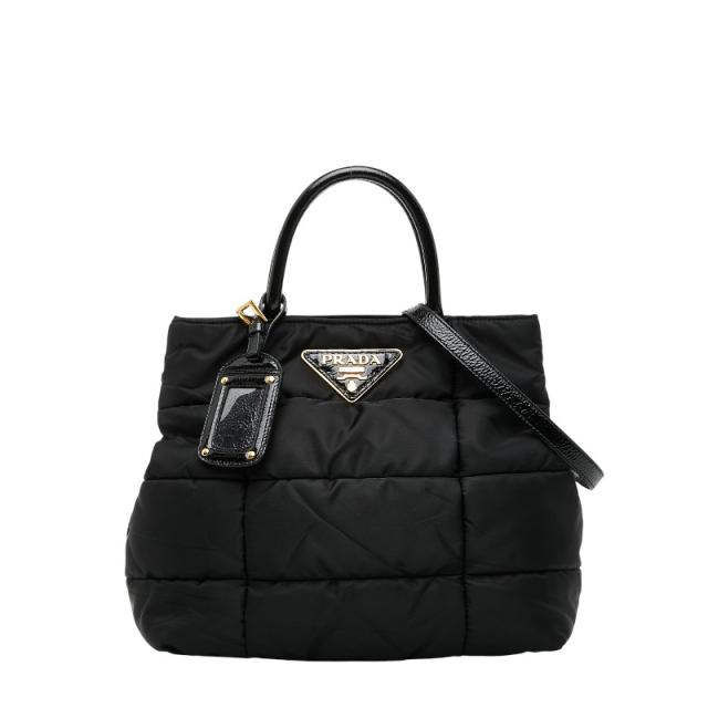 プラダ 三角ロゴプレート ハンドバッグ ショルダーバッグ 2WAY BN1596 ブラック ナイロン エナメル レディース PRADA 【中古】